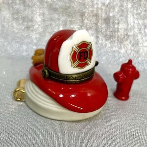 Firefighter FIREMAN'S HAT w/Extinguisher Trinket Box